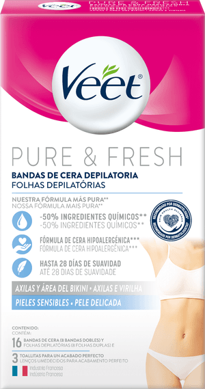 Veet Pure&Fresh Bandas de Cera Axilas y Àrea del Bikini Pieles Sensibles